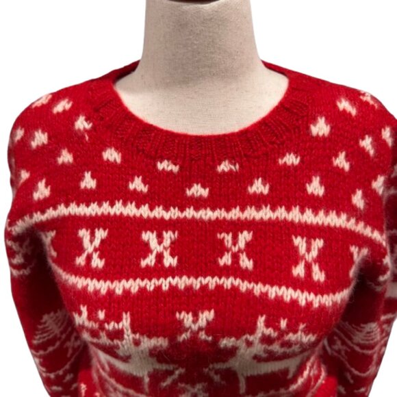 VTG Woolrich Double Reindeer 100% Wool Christmas Red and White Sweater (Size L) - Picture 3 of 13